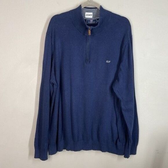 Vineyard Vines Blue 100% Cotton 1/4 Zip MockNeck Sweater Men Size 2XL Pullover - Picture 7 of 9